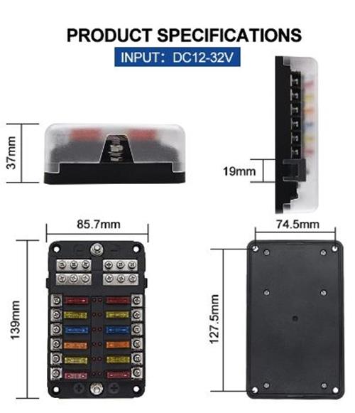 12 Way Fuse Box with cover and name plate stickers with busbar (1pc)