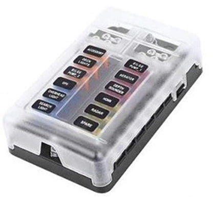 12 Way Fuse Box with cover and name plate stickers with busbar (1pc)
