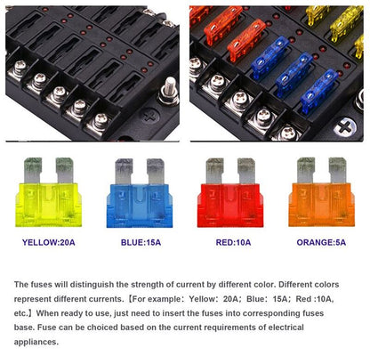 12 Way Fuse Box with cover and name plate stickers with busbar (1pc)