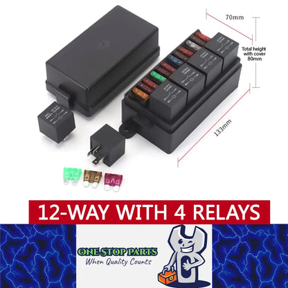 12V Relay Box 4 Way 40A Relay and 12 Way ATC/ATO Fuse Holder with Relay Fuse