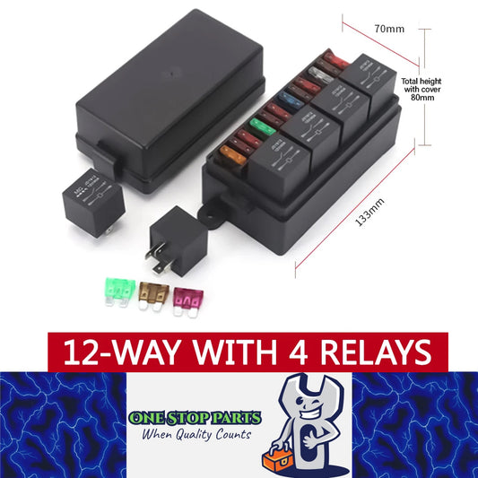 12V Relay Box 4 Way 40A Relay and 12 Way ATC/ATO Fuse Holder with Relay Fuse