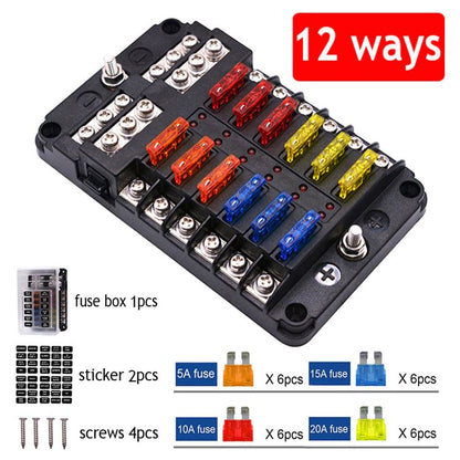12 Way Fuse Box with cover and name plate stickers with busbar (1pc)