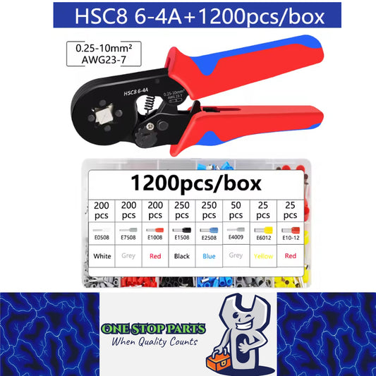 Ferrule Crimping Tool Kit Hexagonal Ratchet Jaw Wire Plier and 1200 Terminals