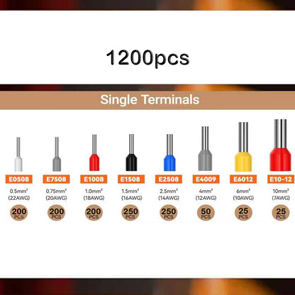 Ferrule Crimping Tool Kit Hexagonal Ratchet Jaw Wire Pliers with 1200 Terminals