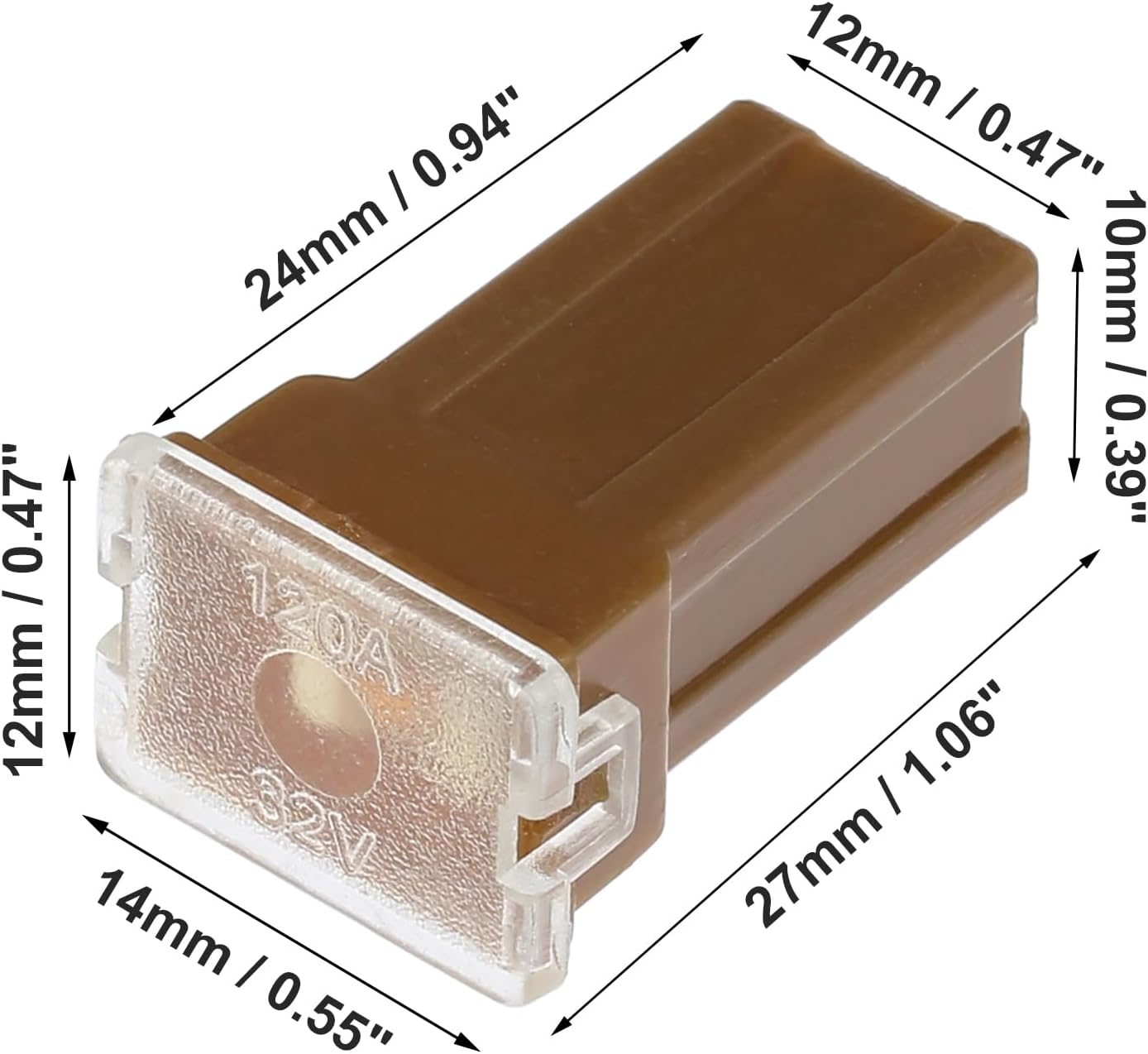 5 x 120Amp Brown Small Slow Blow Fuse Block 10mmx12mm x 27mm High 120A Fuse 5pc