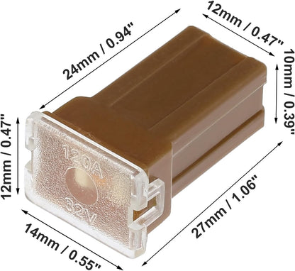 5 x 120Amp Brown Small Slow Blow Fuse Block 10mmx12mm x 27mm High 120A Fuse 5pc