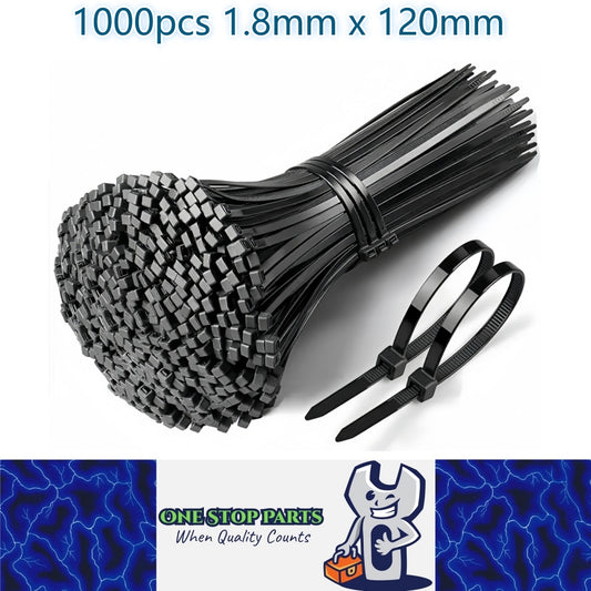 1000 x 120mm Black Cable ties 1.8mm x 120mm Black Plastic Nylon Ties (1000pcs)