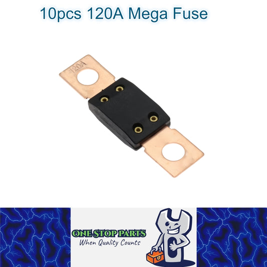 10 x 120A Mega Fuses ANM 120Amp Fuses 68mmx16mm (Hole centres 51mm) 10pcs