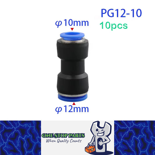 10pcs PG Pneumatic Fitting Push in Straight Connector OD12mm-10mm Air Hose Tube
