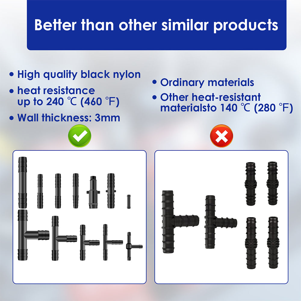 128PCS Vacuum repair hose kit joiners T pieces 9mm - 16mm variety mixed pack