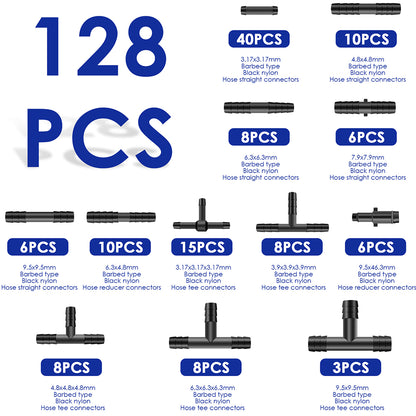 128PCS Vacuum repair hose kit joiners T pieces 9mm - 16mm variety mixed pack