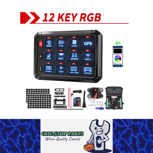 12v - 24v 12 Gang LED Touch Switch Panel Blue Car/Boat + App Control +Fuse Box