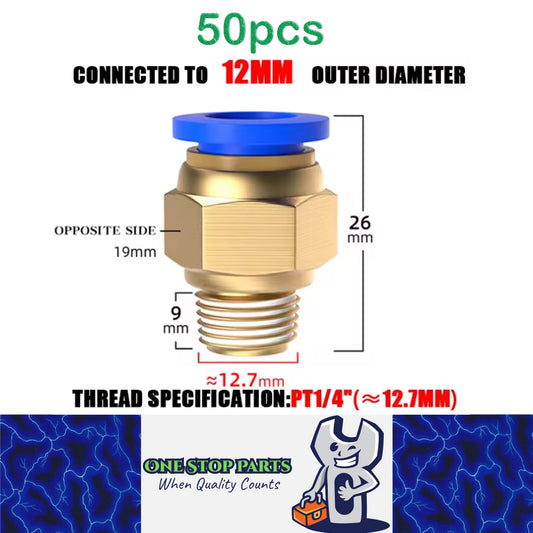 50 x Pneumatic Air Connector Fittings Push to Connect 12mm Tube to 12.7mm Thread