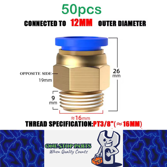 50 x Pneumatic Air Connector Fittings Push to Connect 12mm Tube to 16mm Thread