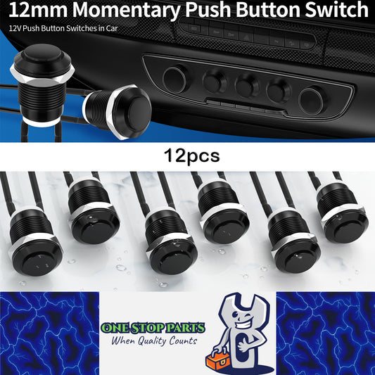 12pcs 12mm Metal Momentary Push Button Switch 12V 2 Pin Pre Wired SPST Switch