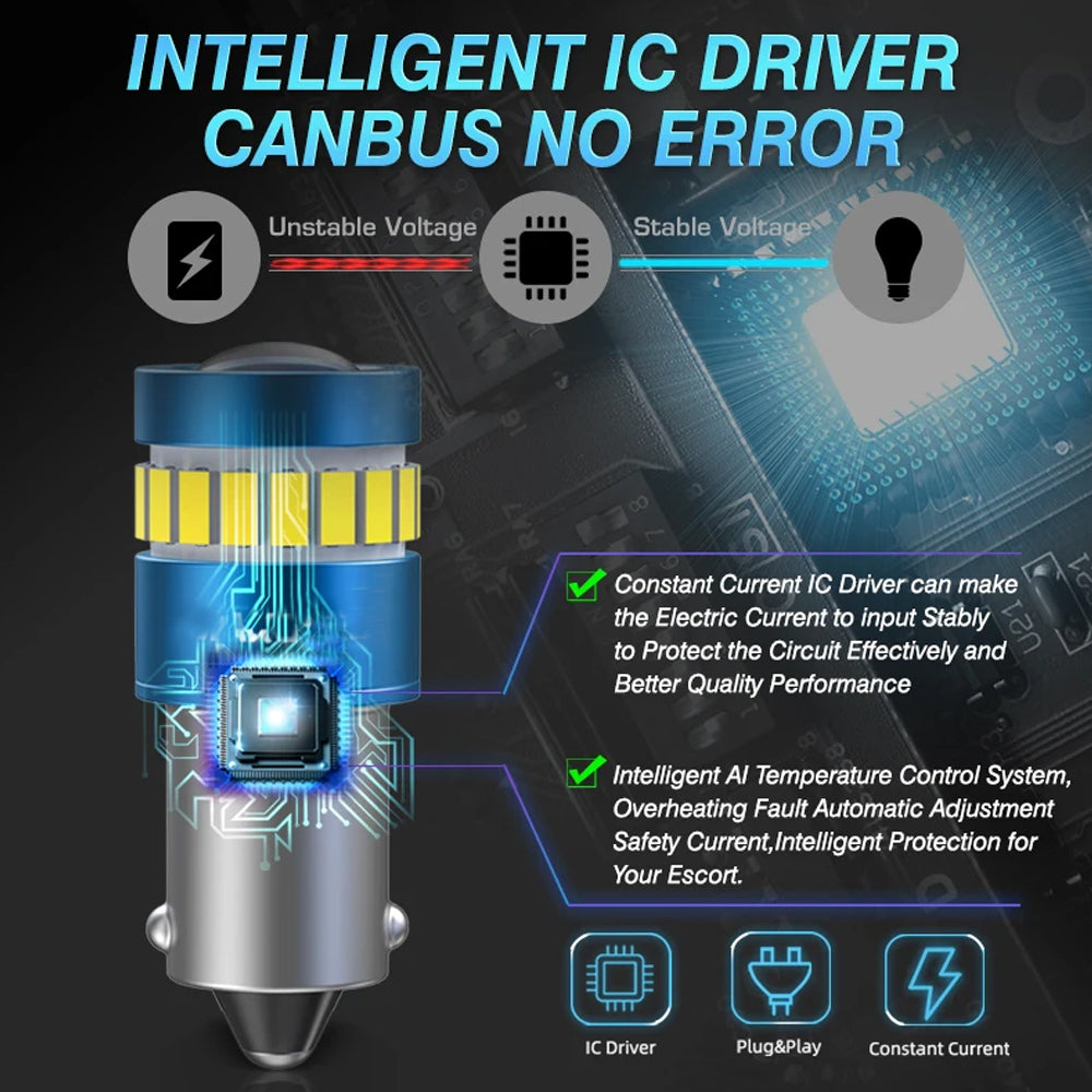 2pcs BAX9S Warm White 12V 19SMD Canbus Super Bright LED Bulbs BAX9S LED Globes