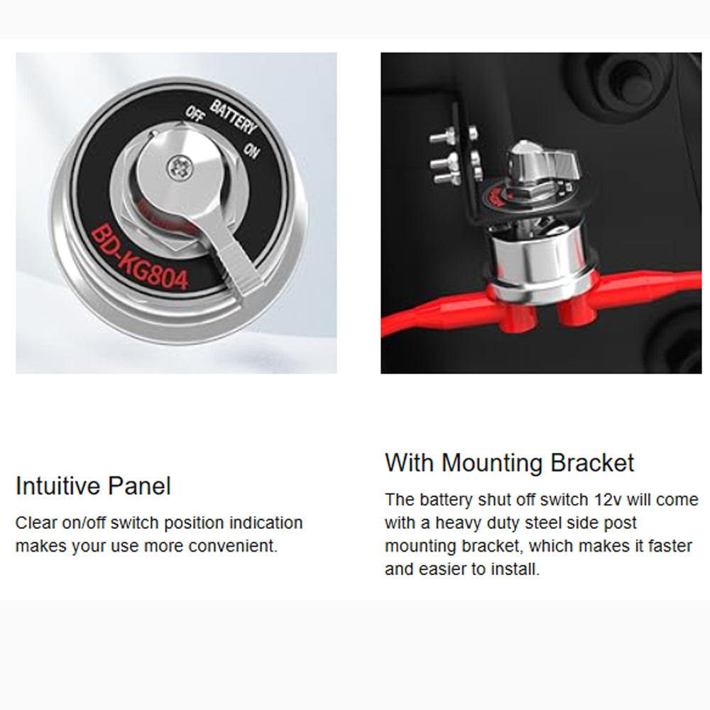12V 200A Battery Disconnect Switch with Side Post Mount Bracket Cut Off Switch
