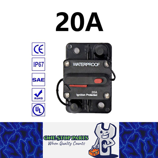 12v 20A Circuit Breaker Manual Reset Water Proof Ideal for 4wd Caravan Boat