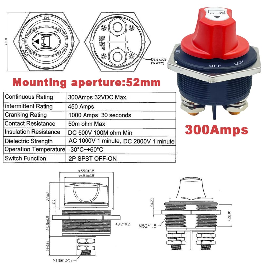 300A Battery Disconnect Isolator Switch 12-32V Cut Off Master for Car RV Boat