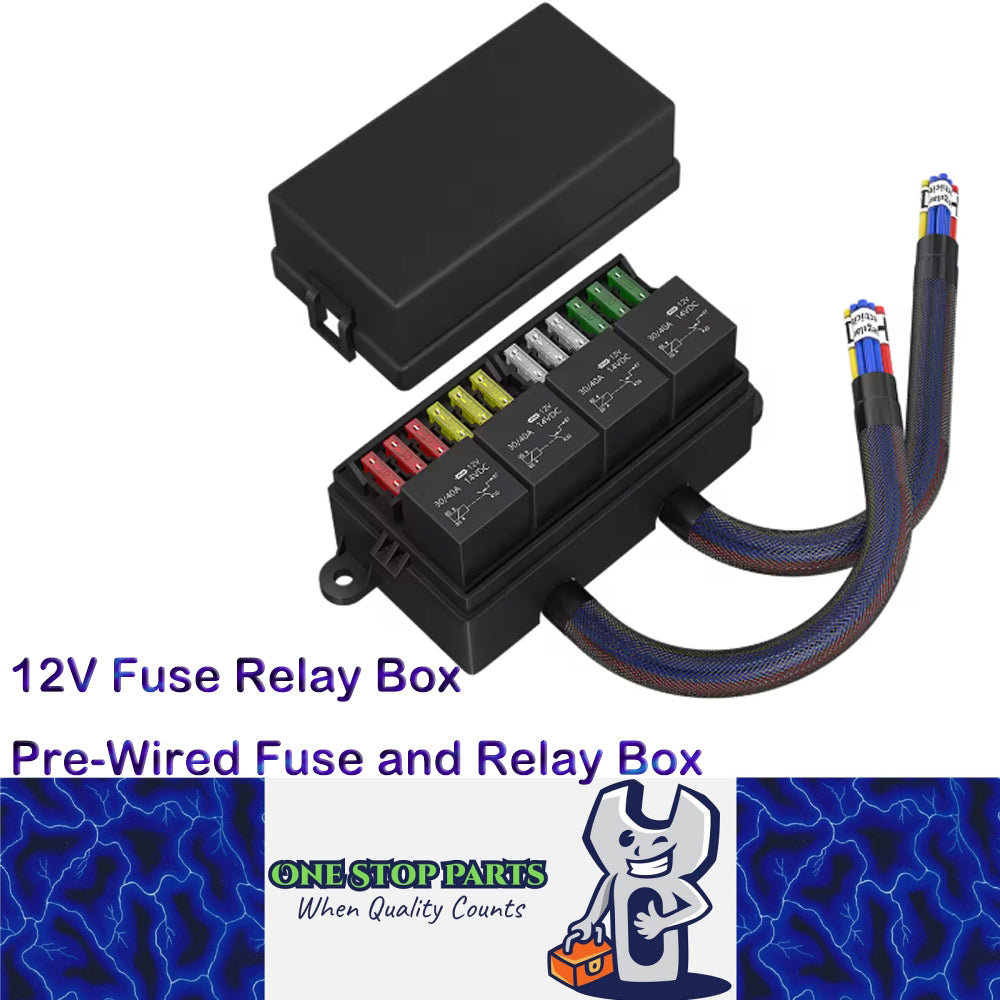 12V Pre-Wired Fuse Relay Box 4 Relays 12 ATC/ATO Fuses Waterproof for Car Marine