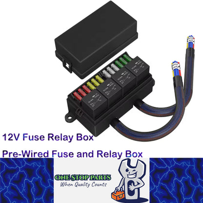 12V Pre-Wired Fuse Relay Box 4 Relays 12 ATC/ATO Fuses Waterproof for Car Marine