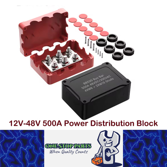 Bus Bar 12V-48V 500A Power Distribution Block 4xM8 and 2xM10 Posts Studs