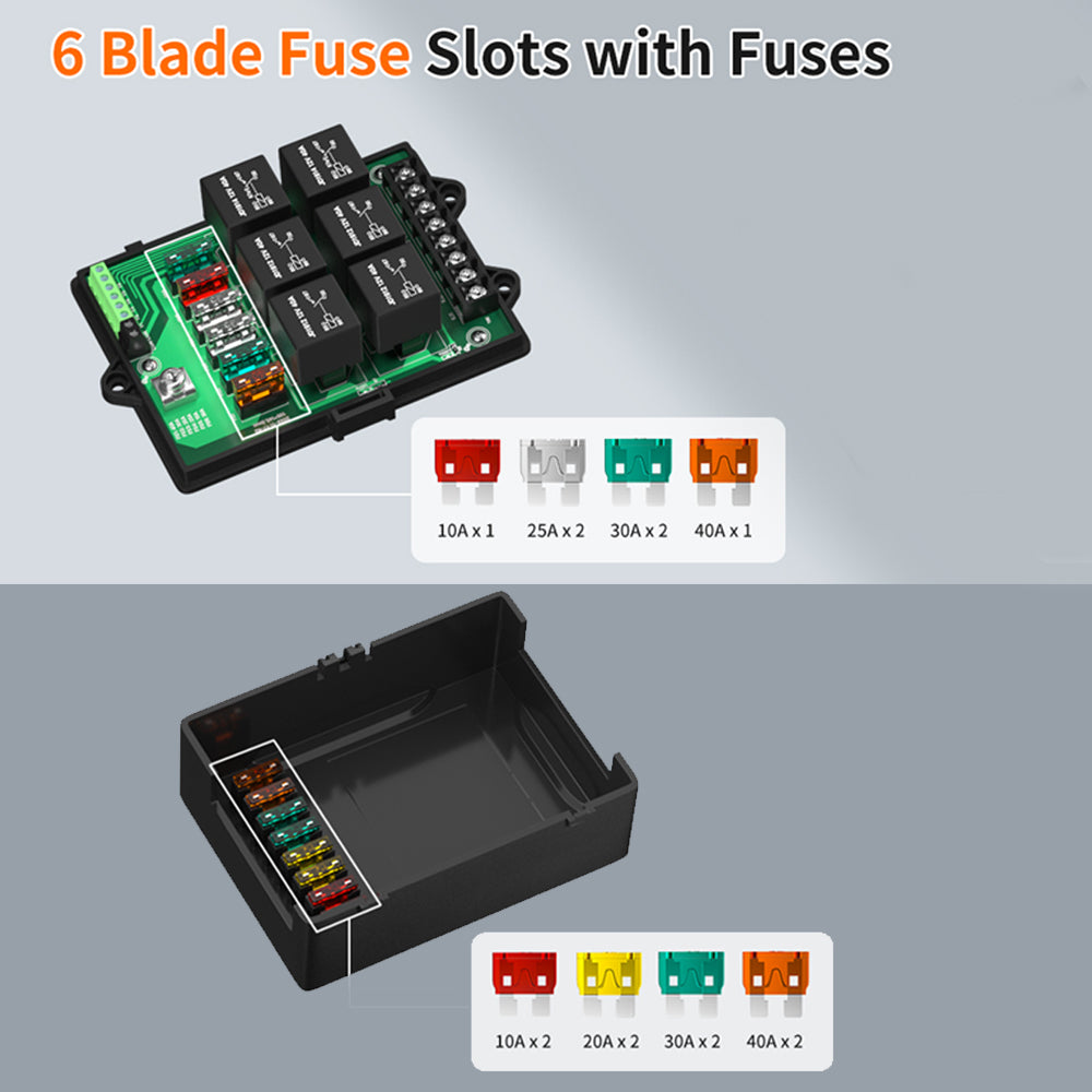 12V Waterproof Fuse Relay Box Panel 6-Way 14 ATC/ATO Fuses LED for Car Truck