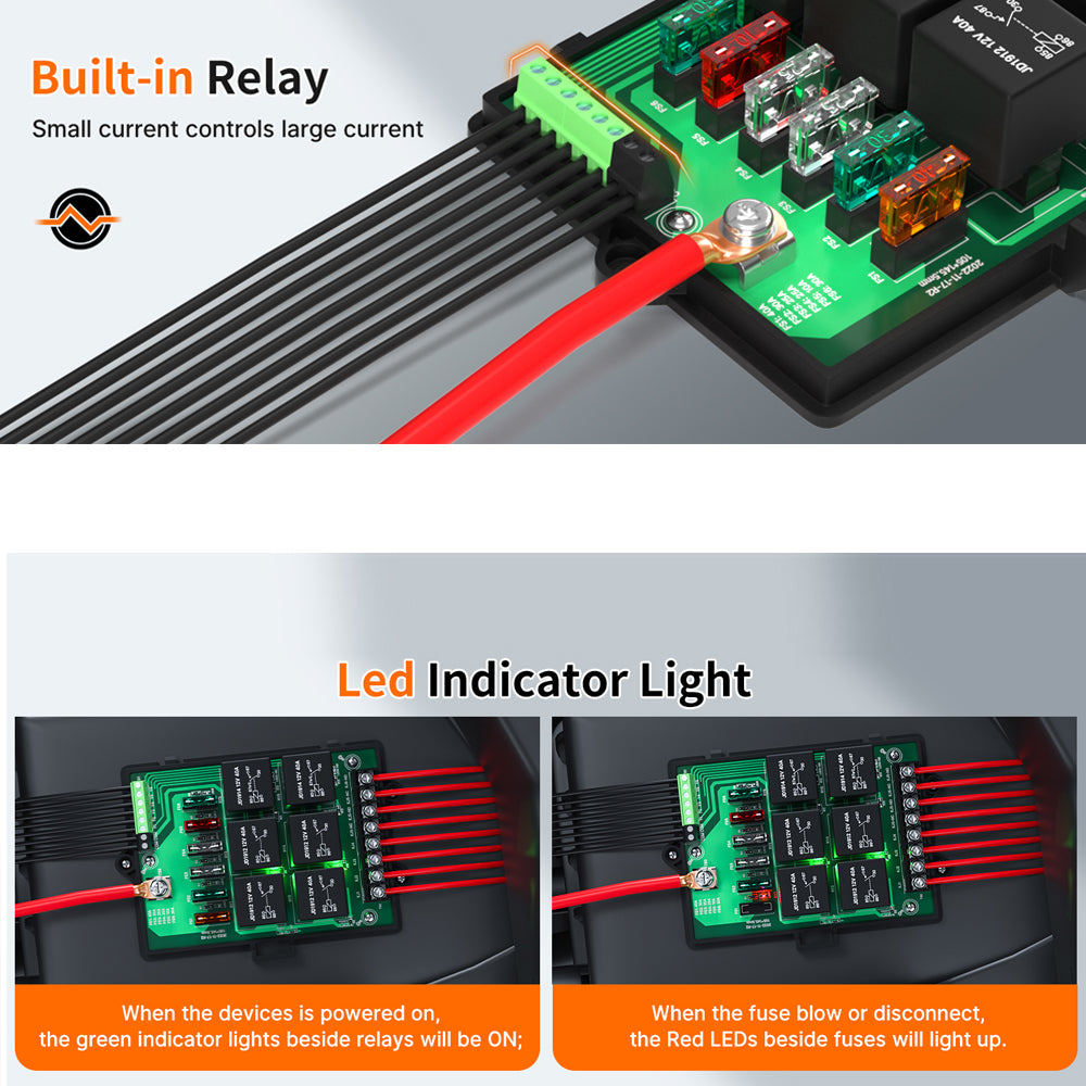 12V Waterproof Fuse Relay Box Panel 6-Way 14 ATC/ATO Fuses LED for Car Truck