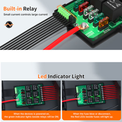 12V Waterproof Fuse Relay Box Panel 6-Way 14 ATC/ATO Fuses LED for Car Truck