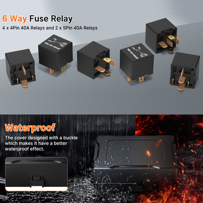12V Waterproof Fuse Relay Box Panel 6-Way 14 ATC/ATO Fuses LED for Car Truck