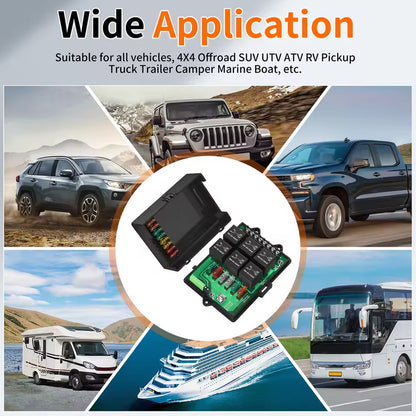 12V Waterproof Fuse Relay Box Panel 6-Way 14 ATC/ATO Fuses LED for Car Truck