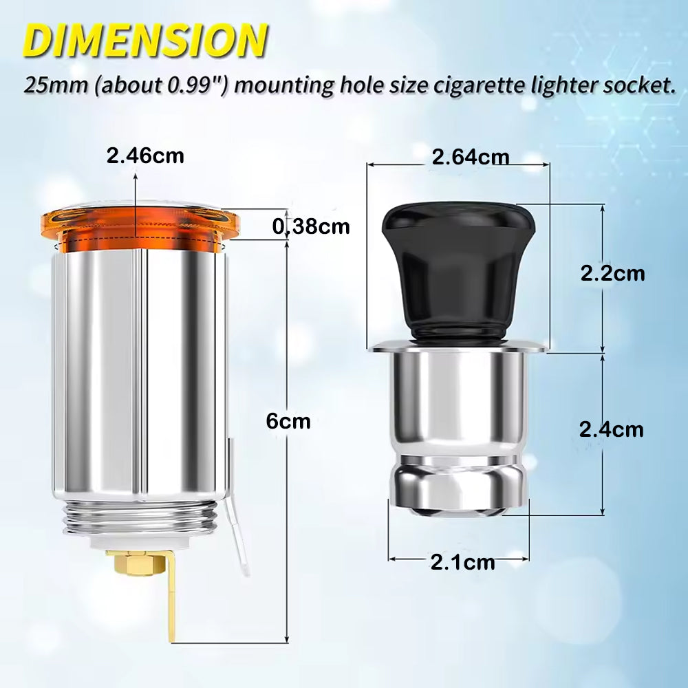12V Cigarette Lighter Socket Outlet with Eject Button Cigarette Lighter Plug