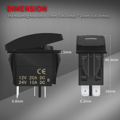 1 x Horn Switch 12V-24V 5Pin Momentary Horn Rocker Switch Button with Blue LED