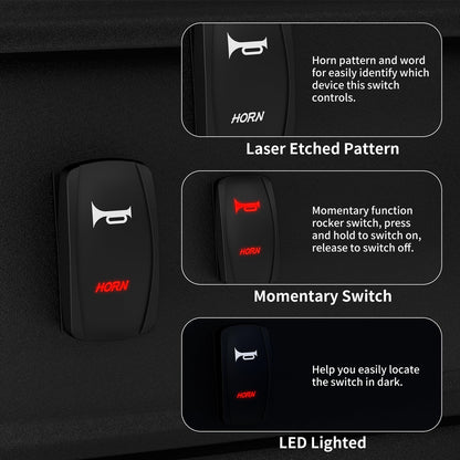 1 x Horn Switch 12V-24V 5Pin Momentary Horn Rocker Switch Button with Red LED