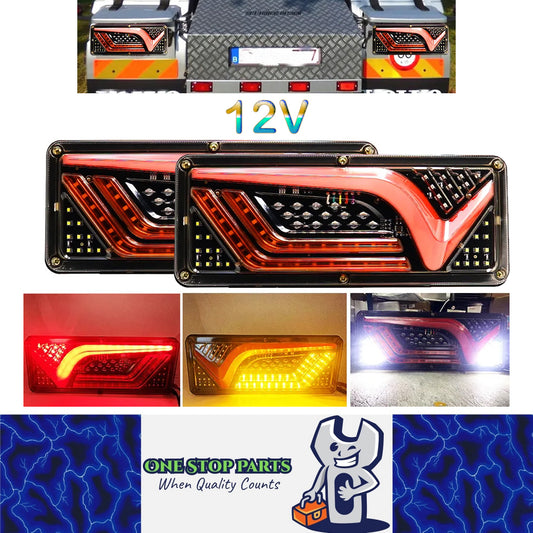 2 x 12V LED Rear Lamps Stop Tail Indicator Reverse Lights for Trailer Truck