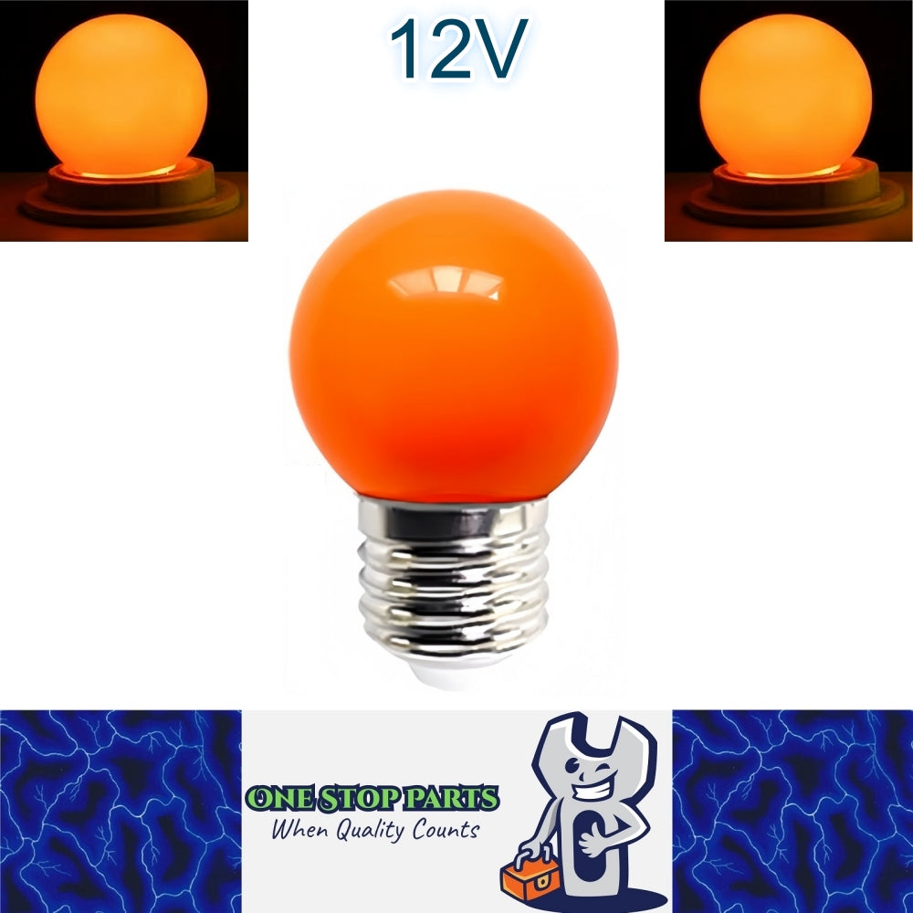 Orange 12V E27 1W LED Bubble Globe Frosted Orange Lens LED Bulb ideal for sign