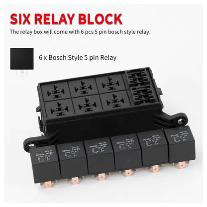12V 6 Way Relay Box 6 Slot Fuse Hoder ATC/ATO Fuse Relay Block with Relay Fuse