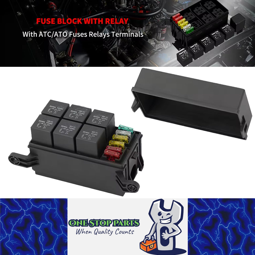 12V 6 Way Relay Box 6 Slot Fuse Hoder ATC/ATO Fuse Relay Block with Relay Fuse