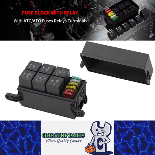 12V 6 Way Relay Box 6 Slot Fuse Hoder ATC/ATO Fuse Relay Block with Relay Fuse