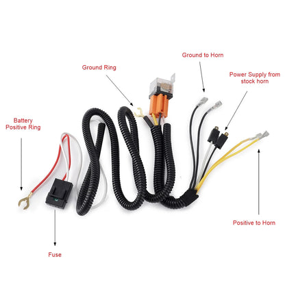 80A 12V Car Horn Relay Wiring Harness Kit for Car Truck Van Grille Mount