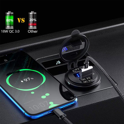 12V USB Charger Outlet 18W QC3.0 and 30W PD Type C USB Port Voltmeter USB Socket