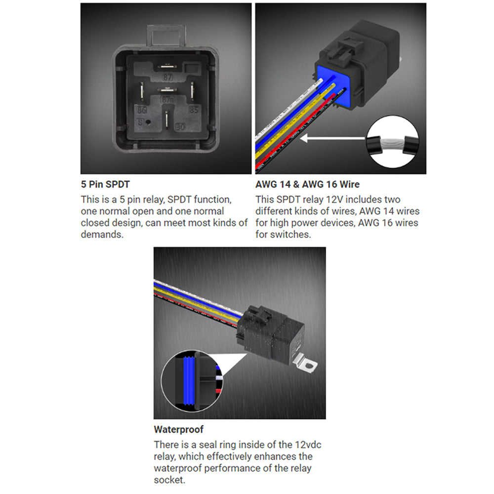 12V 40A Heavy Duty Car Relay Kit SPDT 5 Pin Bosch Style with Harness Auto Relay