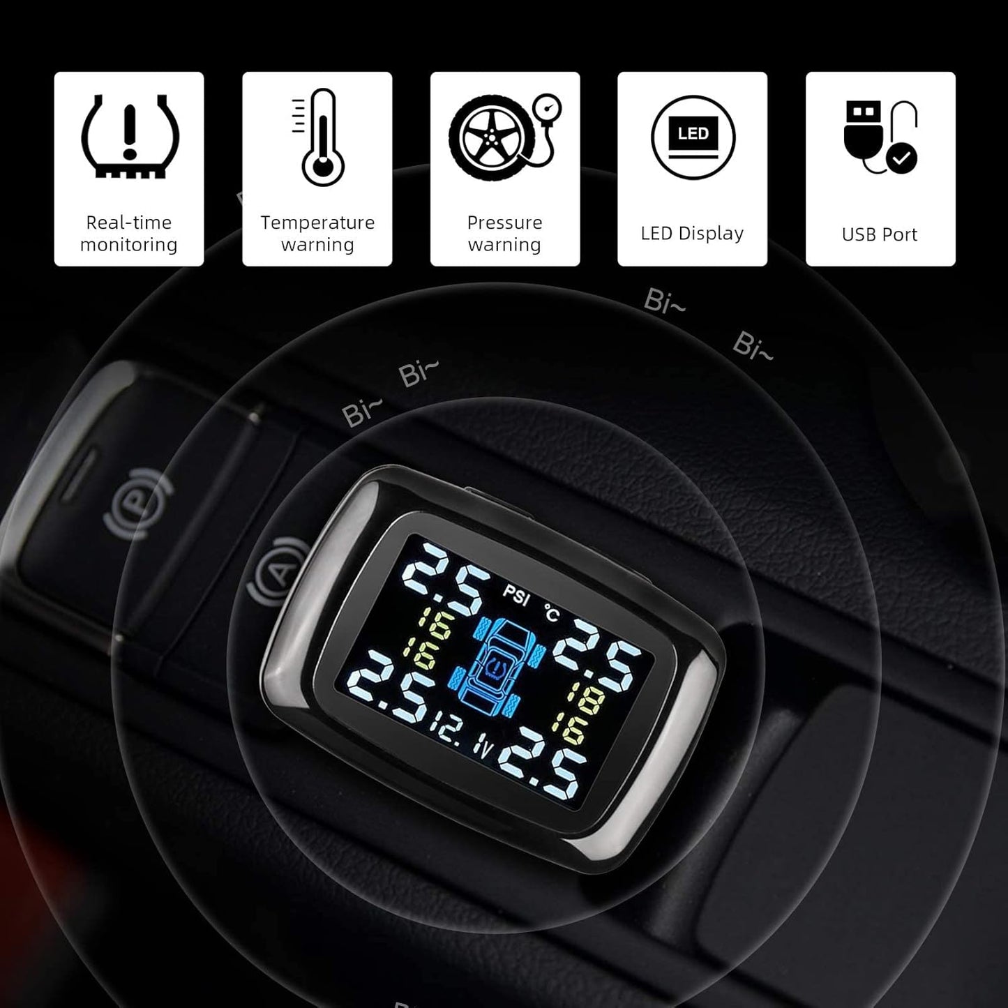 12V Socket Power Wireless Tyre Pressure Monitoring System With Internal Sensors