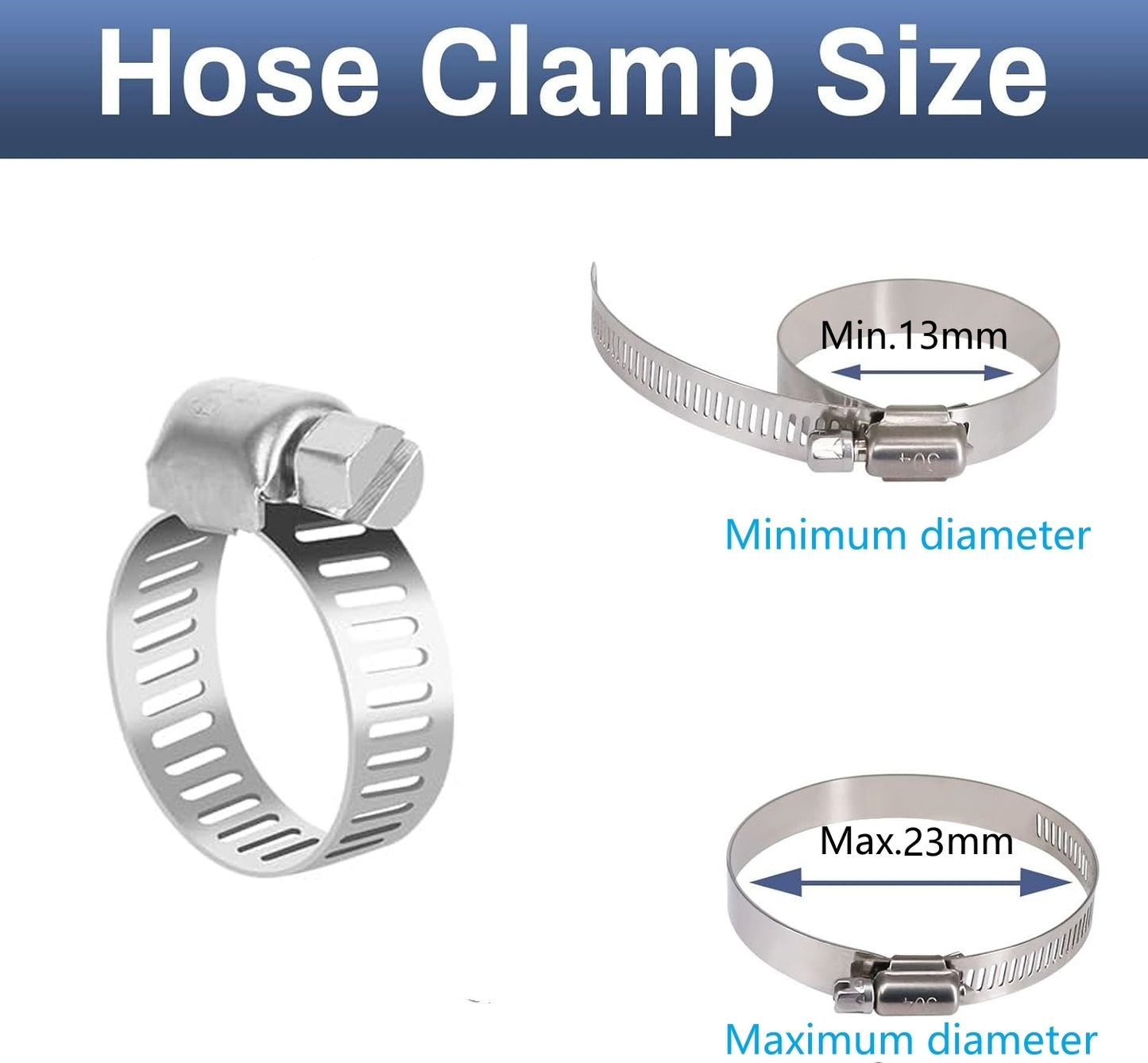 10 x 13-23mm Strong Stainless Steel Hose Clamps wide 10mm x 0.3mm Thick (10pcs)