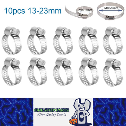 10 x 13-23mm Strong Stainless Steel Hose Clamps wide 10mm x 0.3mm Thick (10pcs)