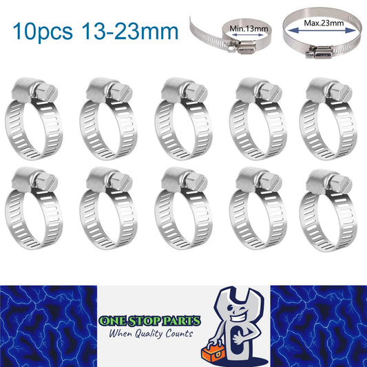 10 x 13-23mm Strong Stainless Steel Hose Clamps wide 10mm x 0.3mm Thick (10pcs)
