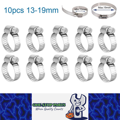 10 x 13-19mm Strong Stainless Steel Hose Clamps wide 8mm x 0.3mm Thick (10pcs)