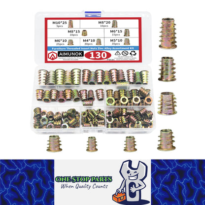 130pcs Wood Threaded Inserts Kit 7 SizeS M4 M5 M6 M8 Furniture Assembly Nut