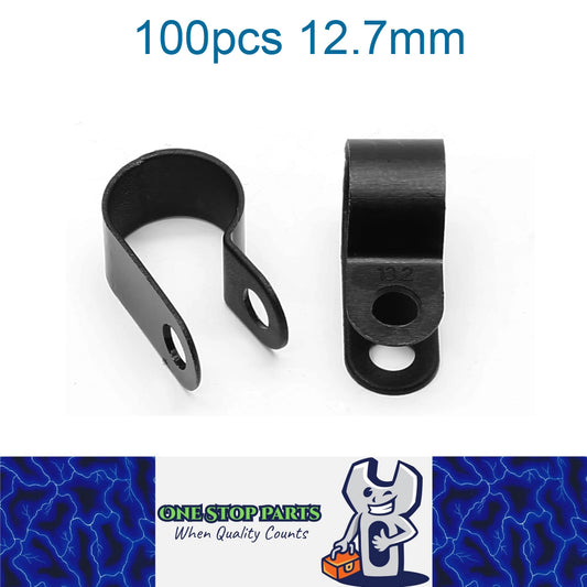 100 X Black 12.7mm P Clamps Cable saddle clips R-Type Nylon Plastic Clamps 100pc