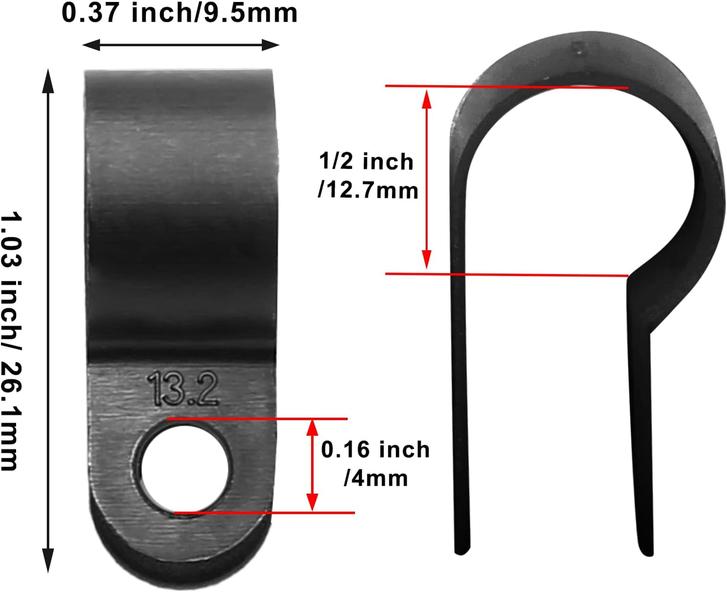 100 X Black 12.7mm P Clamps Cable saddle clips R-Type Nylon Plastic Clamps 100pc